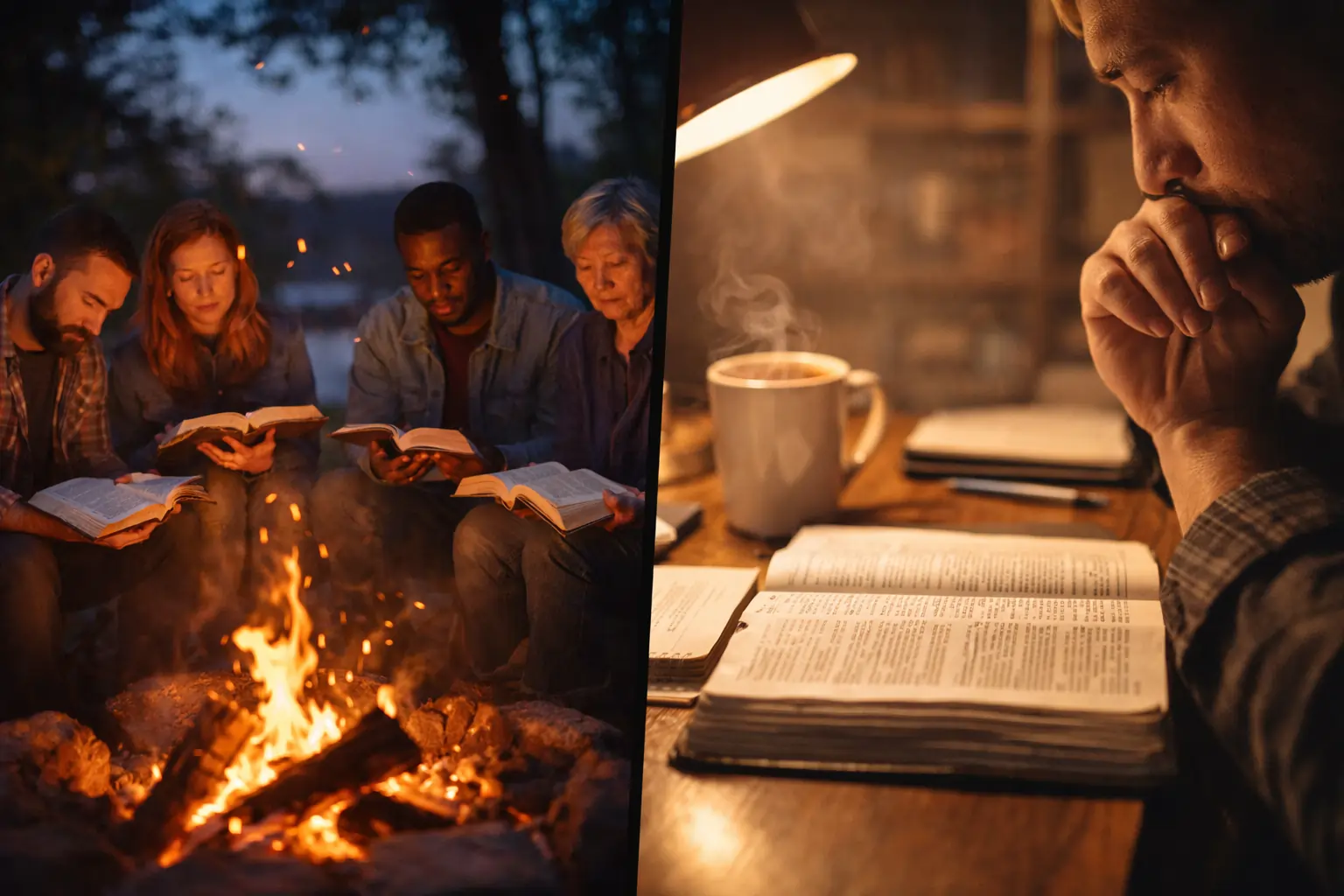 Bible open on a table representing biblical meditation on Scripture.