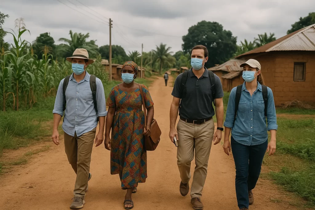&Quot;Christian Missionary Team Walking In Rural Nigeria With Safety Precautions&Quot;