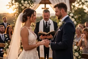 The essential elements include covenant vows before God, exchange of rings, public declaration, pastoral blessing, and legal solemnization.